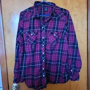 Torrid Red and Black Plaid Button-Up Shirt